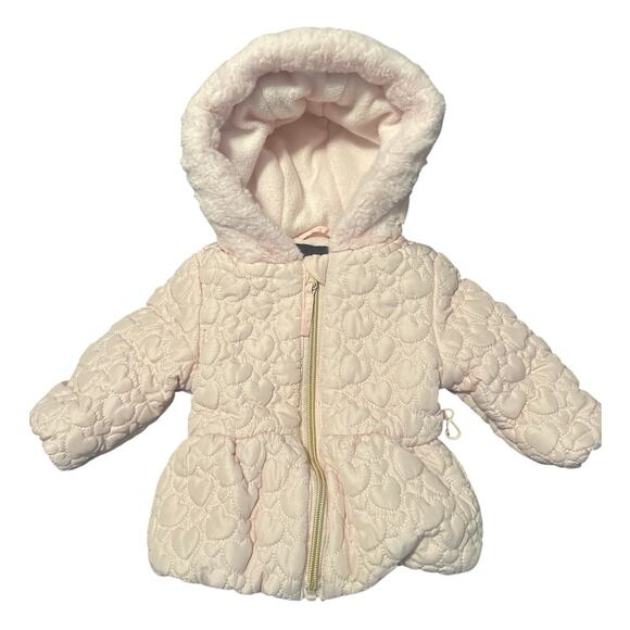 GUC Rothschild Baby Girl's Pink Winter Coat Soft Fluffy Hooded Zipper Size 6/9M - Picture 1 of 5